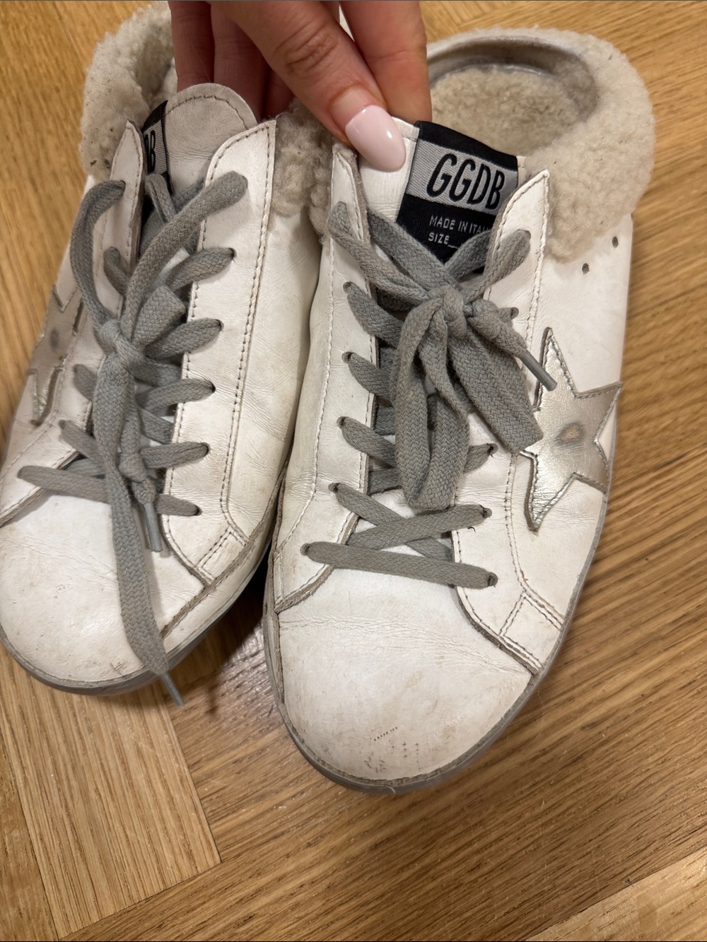 Golden Goose White Leather Star Sneakers with Gray Laces
